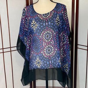 Talbots sheer scarf blouse in purple/blue and pink
